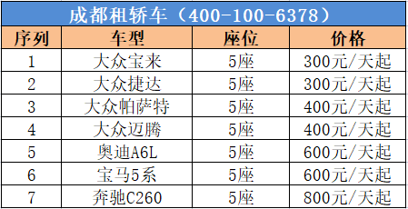 成都租轎車價(jià)格表 成都租轎車價(jià)格表